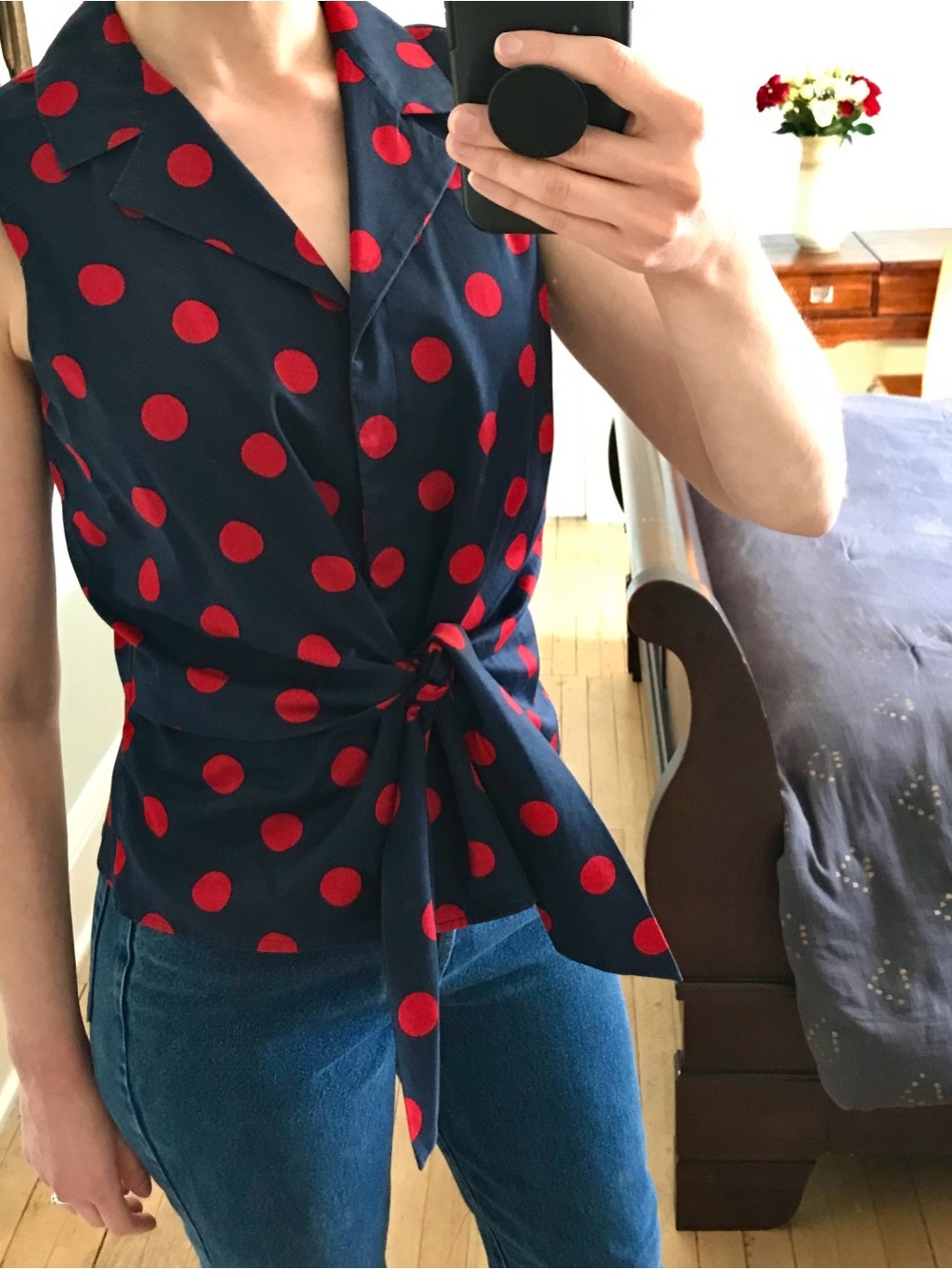 Polka Dot Tie-Waist Top